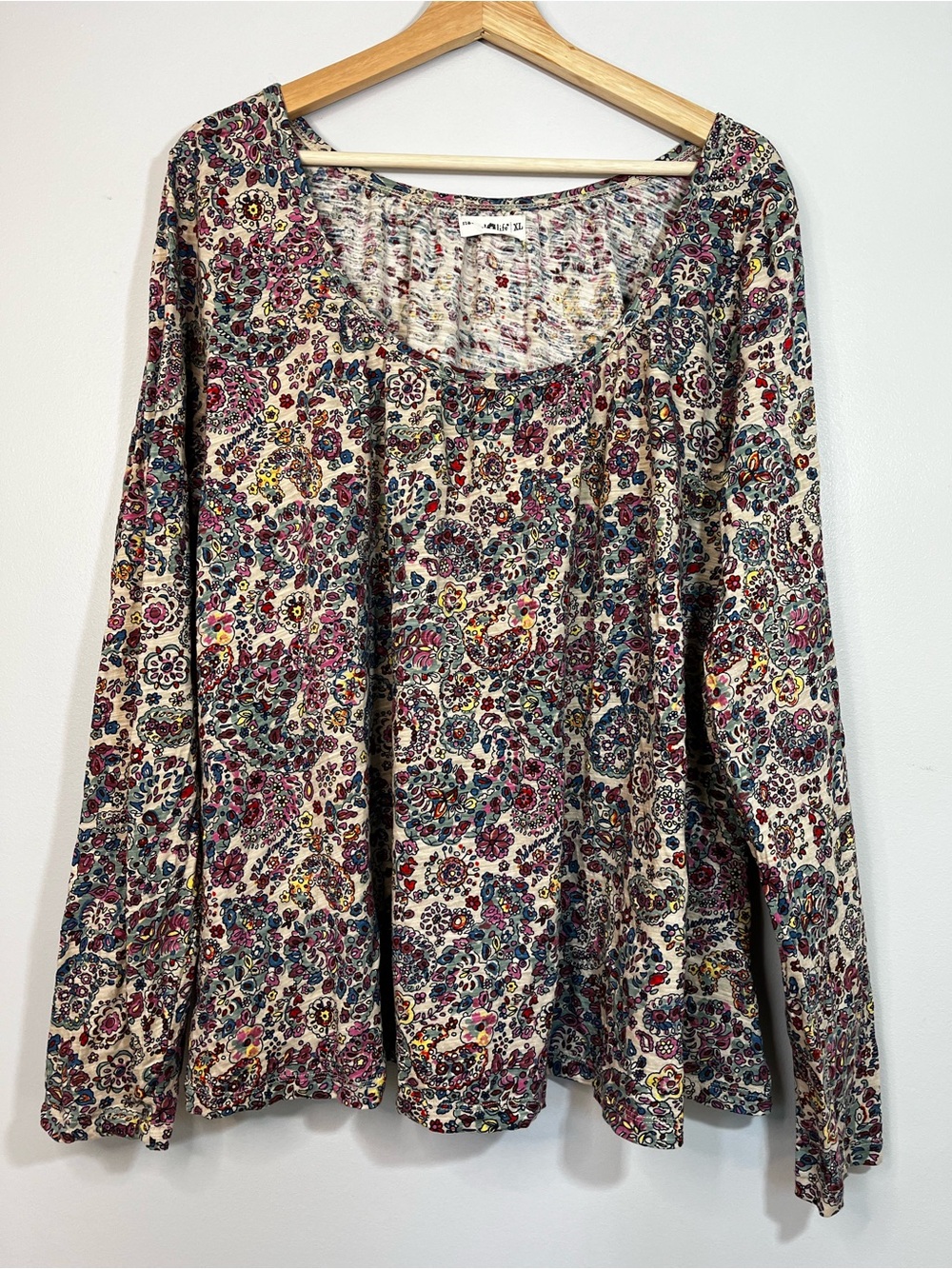 Natural Life Boho Cotton Floral Paisley Peasant Top Women’s XL